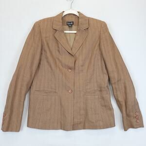 Rafaella 2 Button Blazer Jacket 100% Linen Women 10 Tan Stripe Career Academia